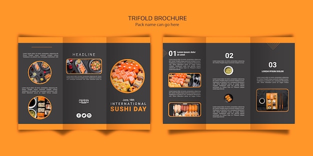 Kostenlose PSD dreifach gefaltete broschürenvorlage für internationalen sushi-tag