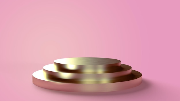 Dreistufiger runder goldener Sockel auf rosa Hintergrund zum Platzieren von Objekten