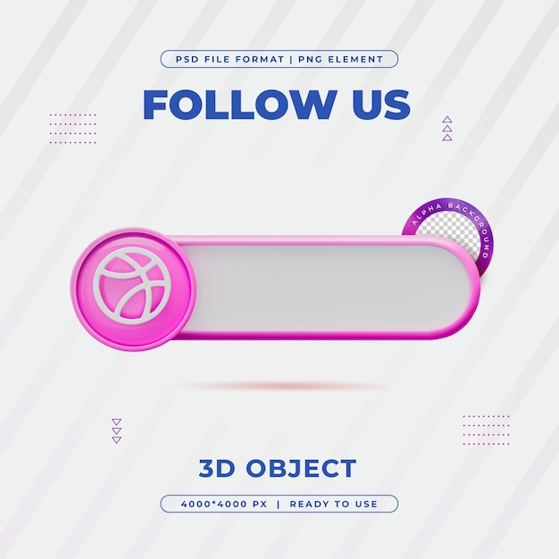 Dribbble Folge uns Banner Element Icon Isoliertes 3D Render