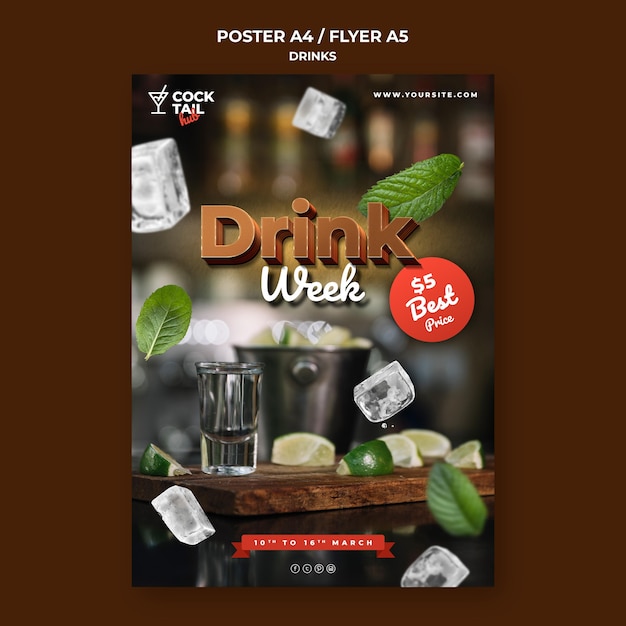 Kostenlose PSD drink week event flyer vorlage