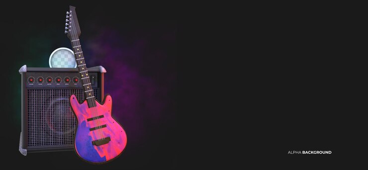 Kostenlose PSD e-gitarrenhintergrund mit verstärker. 3d-rendering