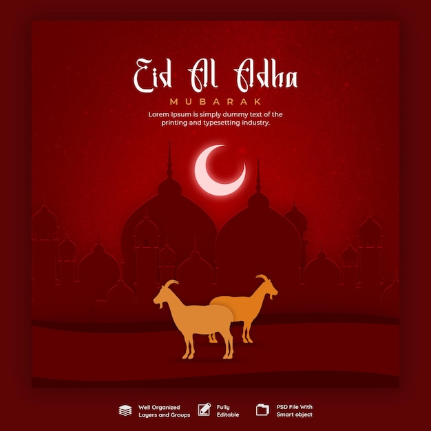 Kostenlose PSD eid al adha mubarak islamisches festival social media banner vorlage