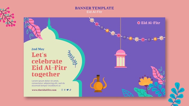 Kostenlose PSD eid al fitr banner-vorlage im flachen design