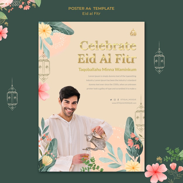 Kostenlose PSD eid al-fitr-vorlage im flachen design