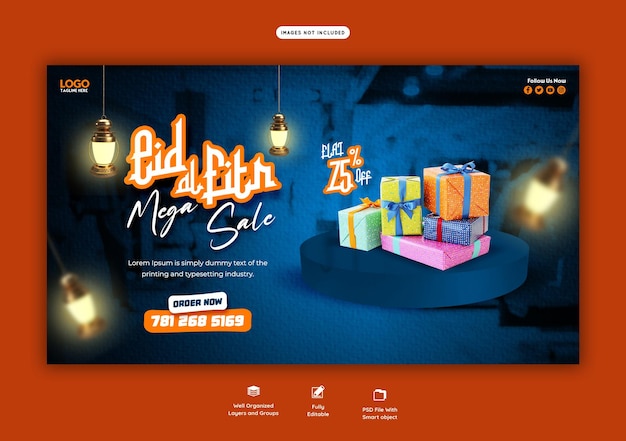 Kostenlose PSD eid mubarak und eid ul fitr mega sale web-banner-vorlage