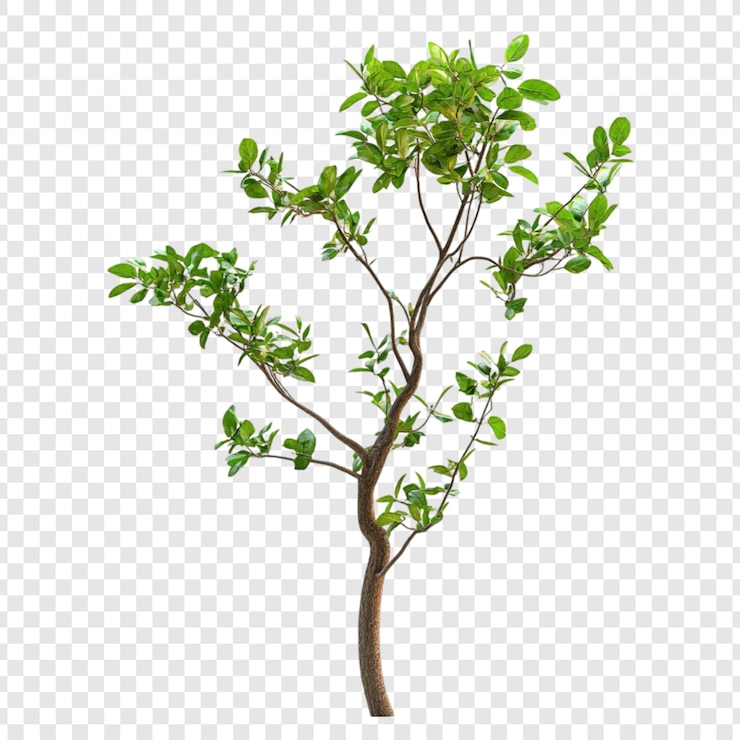 Kostenlose PSD ein einzelner junger baum mit üppigem grünem laub eignet sich hervorragend für landschafts- oder designprojekte