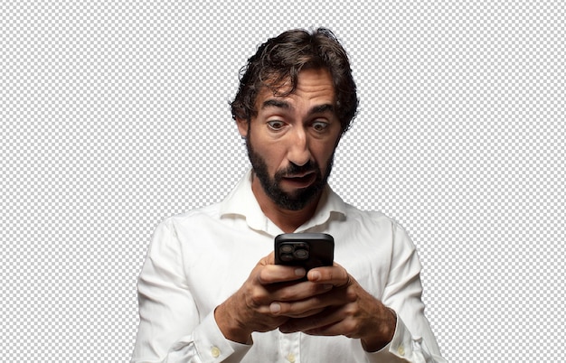 ein erwachsener junger Mann, der ein Smartphone benutzt