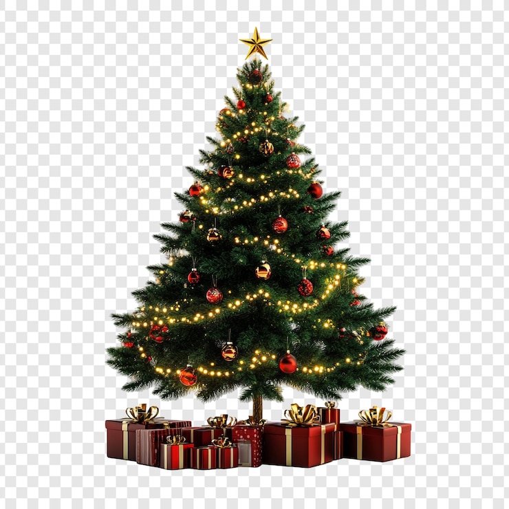 Kostenlose PSD ein festlicher weihnachtsbaum mit geschenken