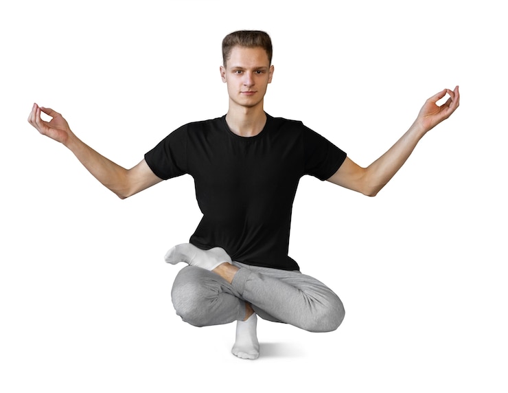 Kostenlose PSD ein junger mann macht eine yoga-position