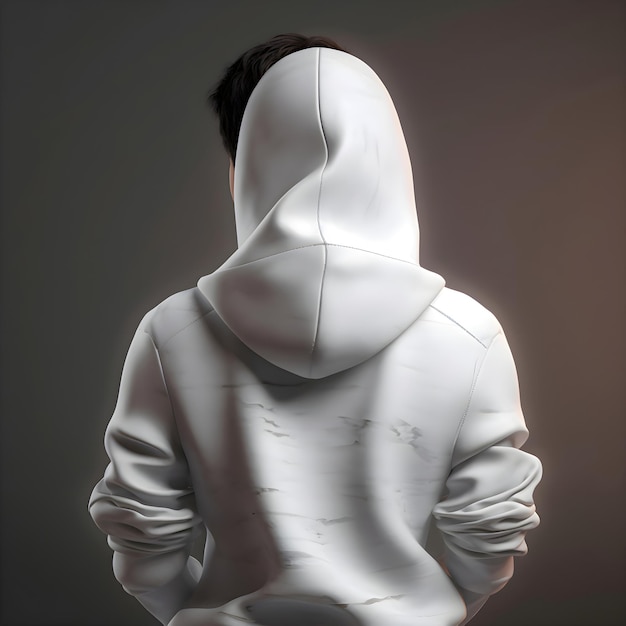 Kostenlose PSD ein mann in einem weißen hoodie auf einem dunklen hintergrund 3d-rendering