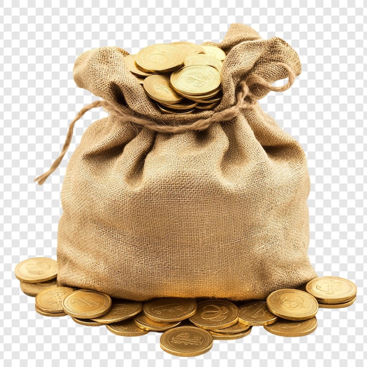 Kostenlose PSD ein mit goldmünzen überfüllter schlauchsack - ein symbol für reichtum und wohlstand