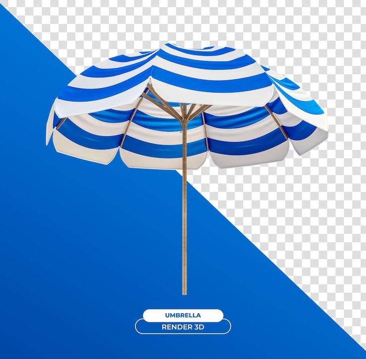 Kostenlose PSD ein realistischer blau-weißer schirm auf durchsichtigem hintergrund