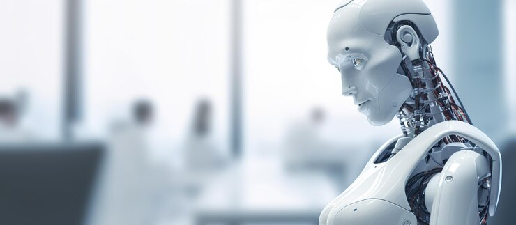 Kostenlose PSD ein roboter, der in einem modernen büro auf ein vorstellungsgespräch wartet generative ki