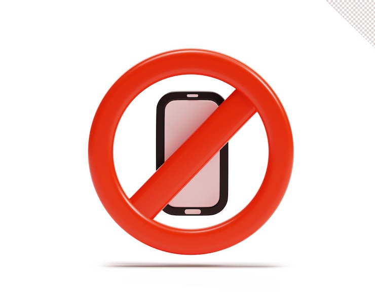 Kostenlose PSD ein roter kreis mit einer durchgestrichenen aufschrift „kein mobiltelefon“.