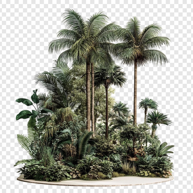 Kostenlose PSD ein üppiges tropisches paradies eine 3d-rendering von lebendigen palmen und exotischem laub