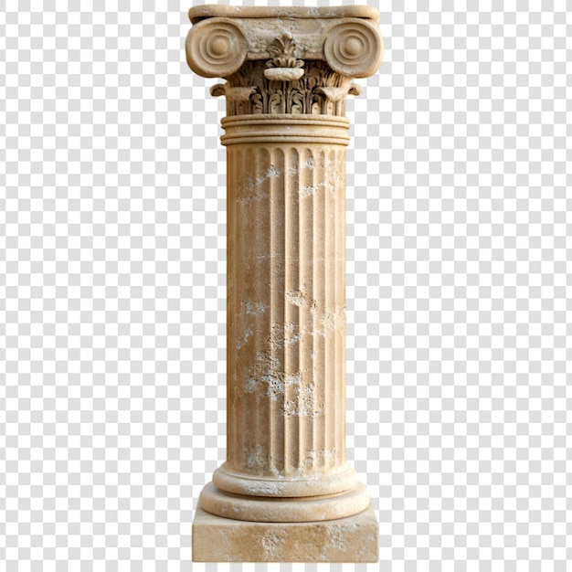 Eine alte griechische Säule ist auf einem durchsichtigen Hintergrund isoliert