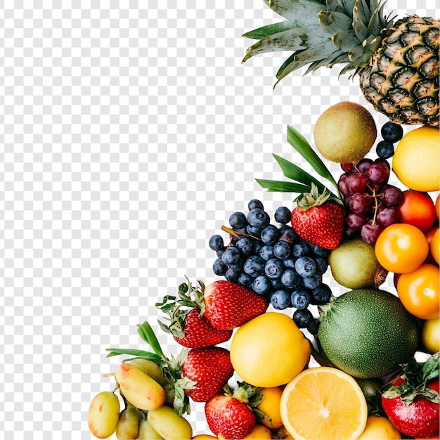 Eine bunte Ecke mit frischen Früchten, Ananas, Erdbeeren, Trauben und mehr