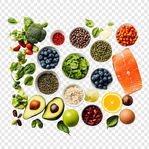 Eine gesunde Ernährung Eine lebhafte Auswahl an frischen Produkten und Proteinen