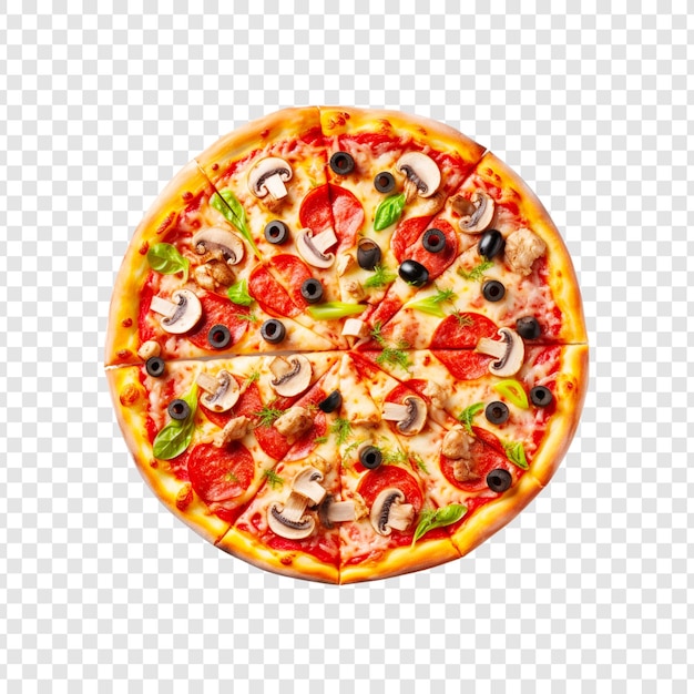 Eine köstliche Käse-Pizza, isoliert auf einem transparenten Hintergrund.