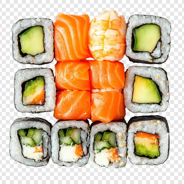 Eine köstliche Sushi-Tasse aus Lachs, Avocado und Garnelen