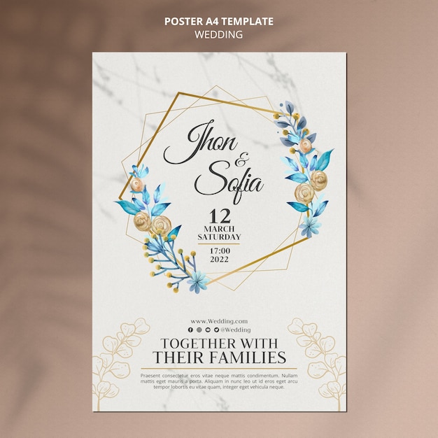 Einladungsplakatvorlage für goldene Hochzeit mit Blumen