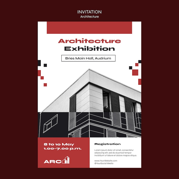 Kostenlose PSD einladungsvorlage für architekturprojekte im flachen design