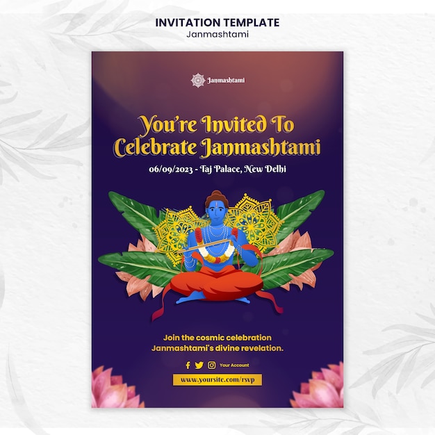 Kostenlose PSD einladungsvorlage für die feier von janmashtami