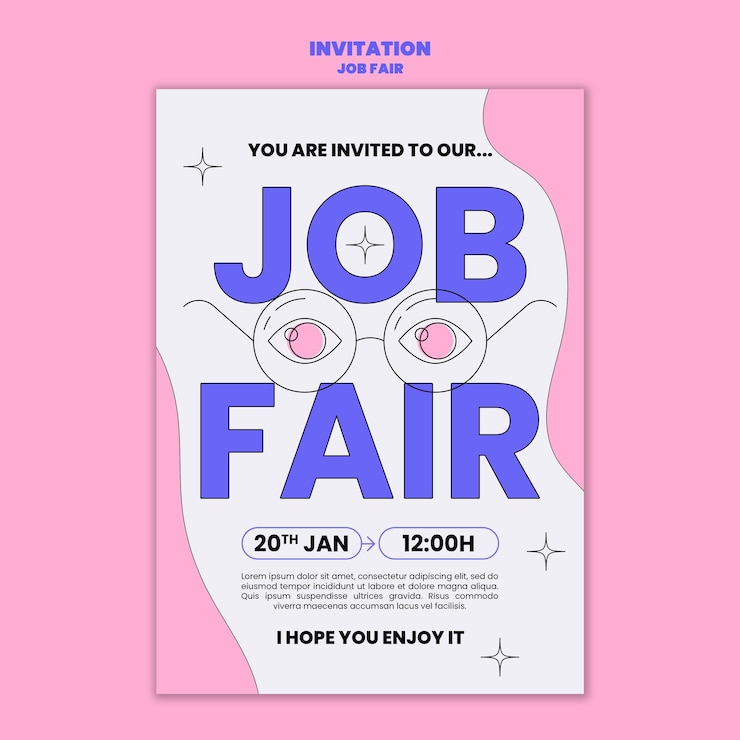 Kostenlose PSD einladungsvorlage für eine jobmesse für flaches design