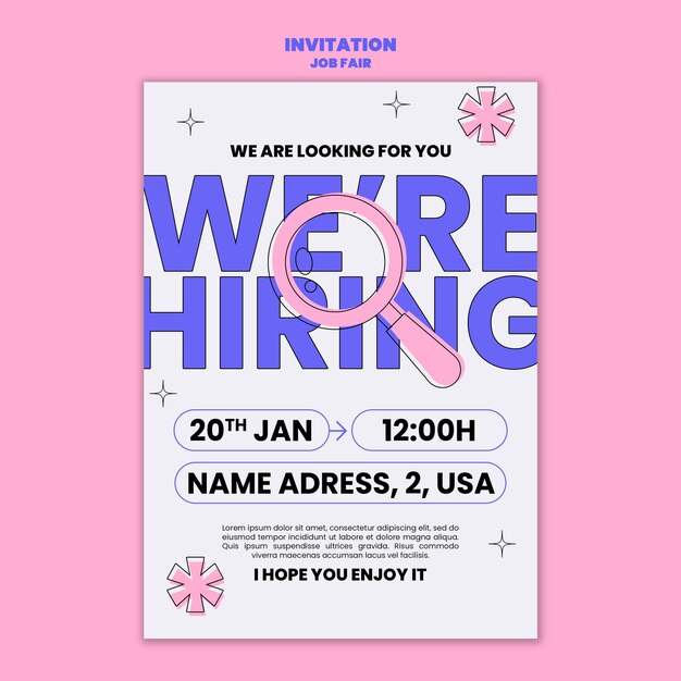 Einladungsvorlage für eine Jobmesse für flaches Design
