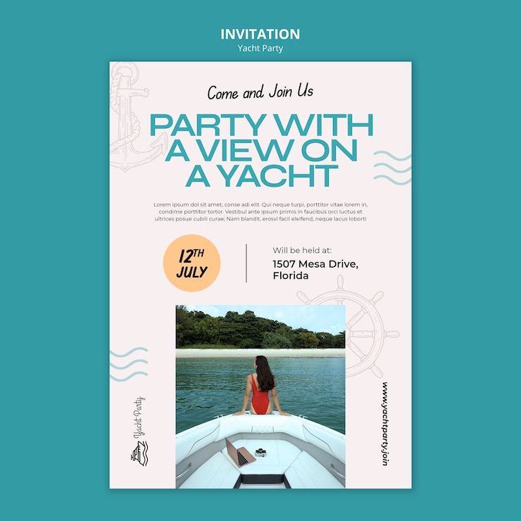 Kostenlose PSD einladungsvorlage für eine luxuriöse yachtparty