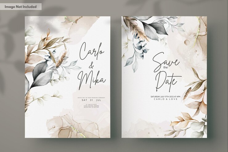 elegante braune Blätter-Aquarell-Hochzeitskartenvorlage