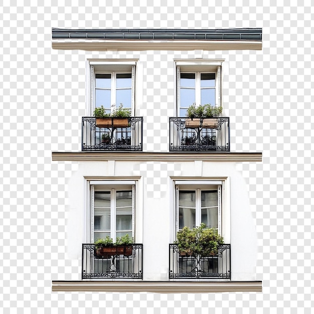 Elegante Fassade eines Pariser Wohngebäudes mit Blumenboxen