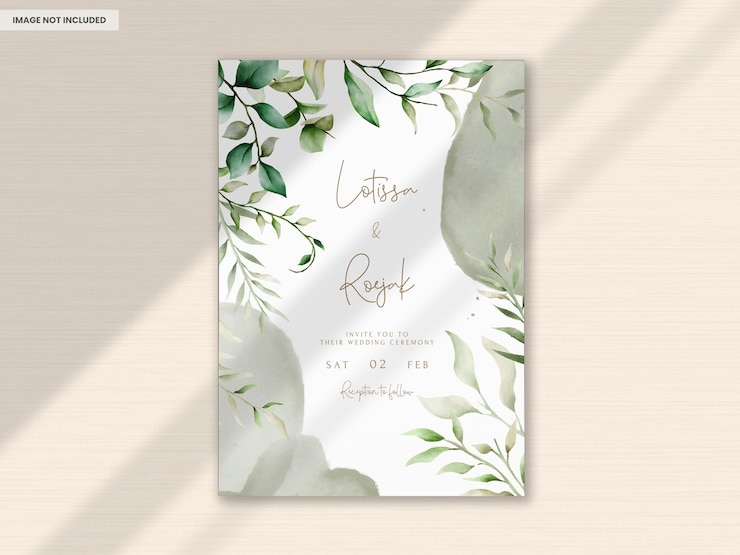 Kostenlose PSD elegante grüne aquarellblätter hochzeitseinladungskartenvorlage