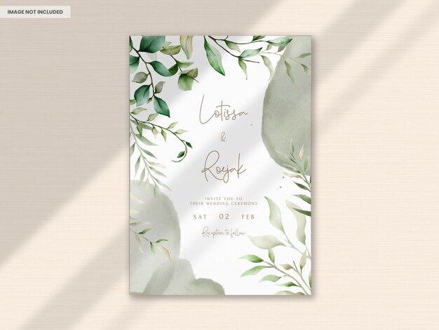 elegante grüne Aquarellblätter Hochzeitseinladungskartenvorlage