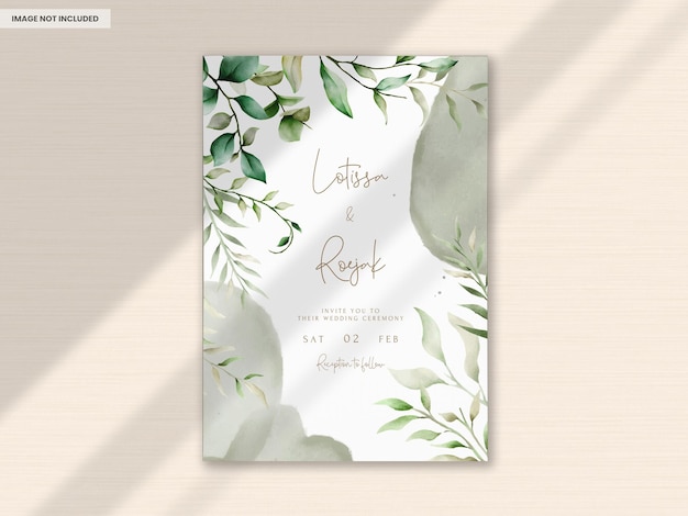 elegante grüne Aquarellblätter Hochzeitseinladungskartenvorlage
