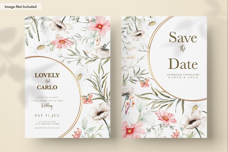 Kostenlose PSD elegante handzeichnung hochzeitseinladung aquarell blumenmuster