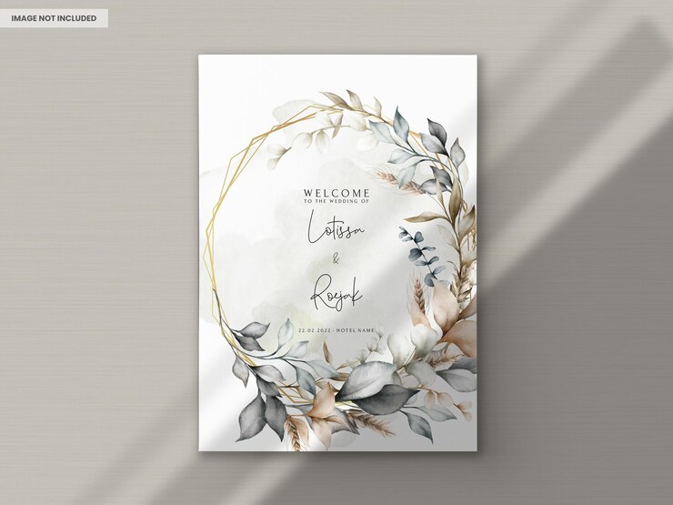 Kostenlose PSD elegante hochzeitseinladungskarte mit böhmischem blattaquarell