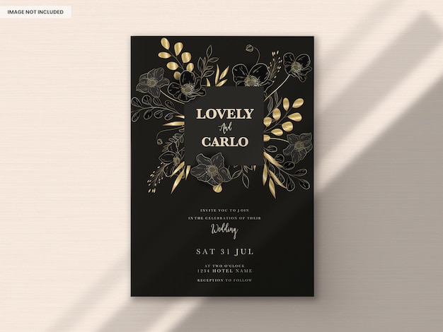 elegante luxushochzeitseinladungskarte mit goldblumen