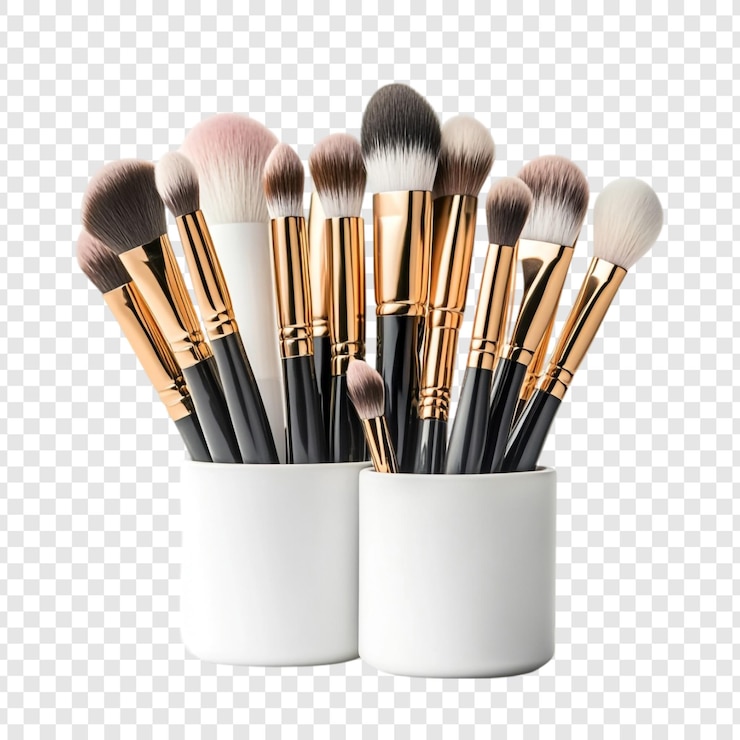 Kostenlose PSD elegante make-up-pinsel-kollektion in weißem halter