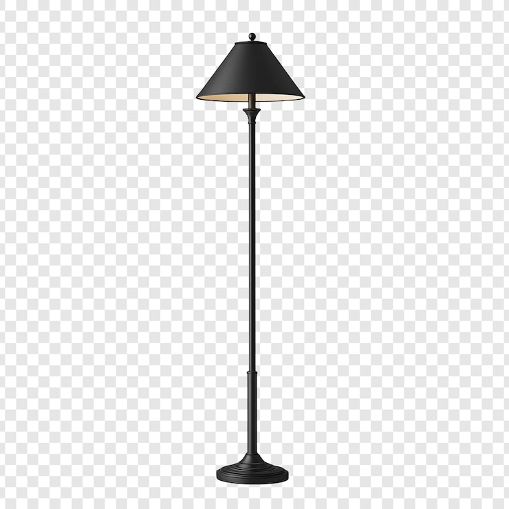 Kostenlose PSD elegante schwarze fußbodenlampe mit kegelförmigem schatten