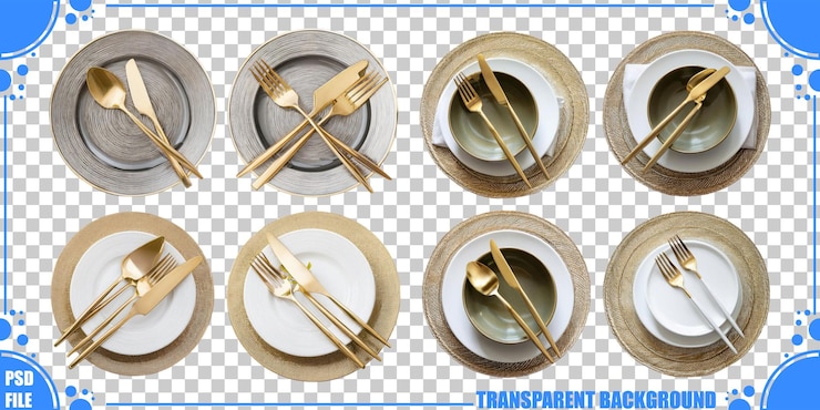 Kostenlose PSD elegante tischgestaltung mit goldenen besteck und teller