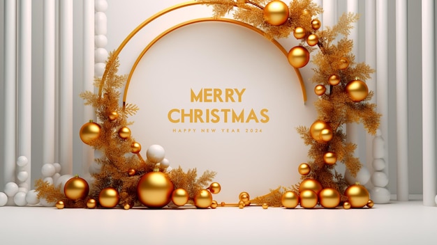 Kostenlose PSD elegante weihnachtskarte mit goldenen weihnachtsblättern und weihnachtsdekoration