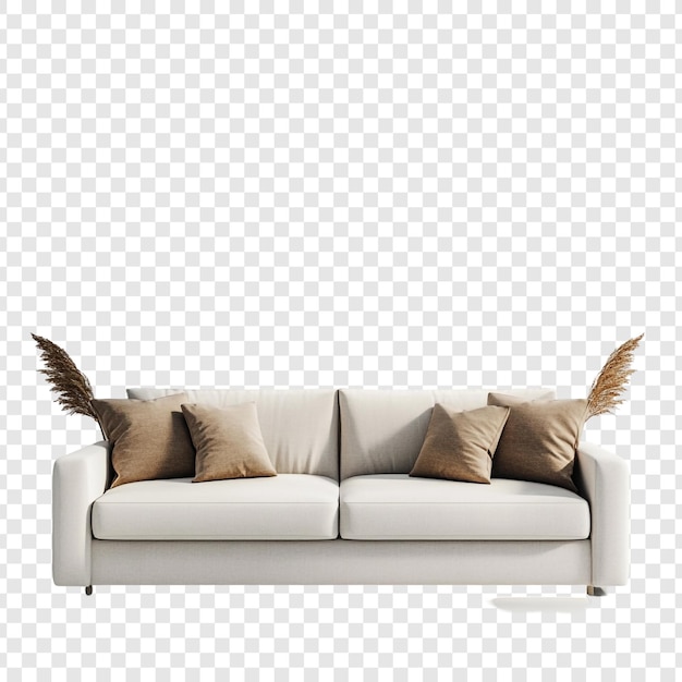 Elegante weiße Couch mit braunen Kissen und Pampasgras