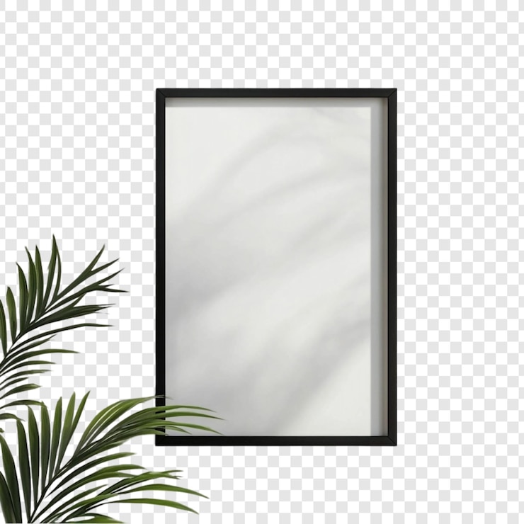 Kostenlose PSD elegantes schwarzes rahmen-mockup mit palmblatt-schatten