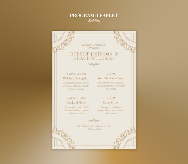 Entwurf der Vorlage für das Hochzeitsprogramm