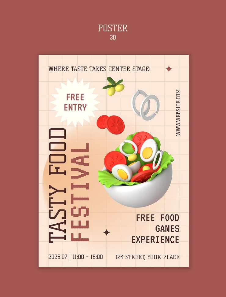 Kostenlose PSD entwurf einer vorlage für ein 3d-food-festival