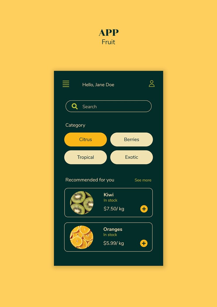 Kostenlose PSD entwurf einer vorlage für eine frucht-shopping-app