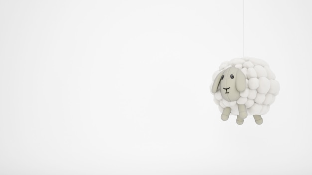 Entzückendes Wollschafkindspielzeug mit weißem Copyspace