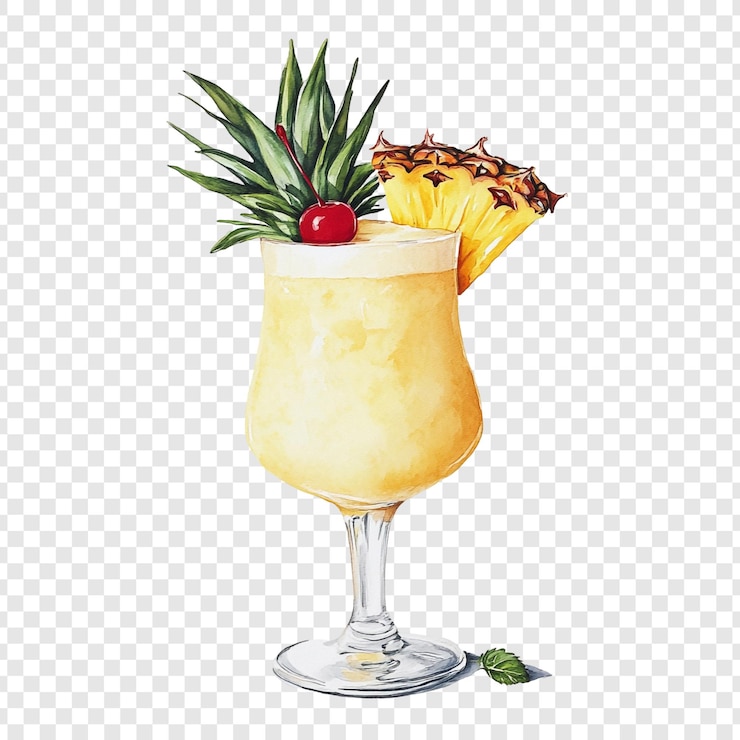 Kostenlose PSD erfrischender pina colada-cocktail eine aquarellillustration