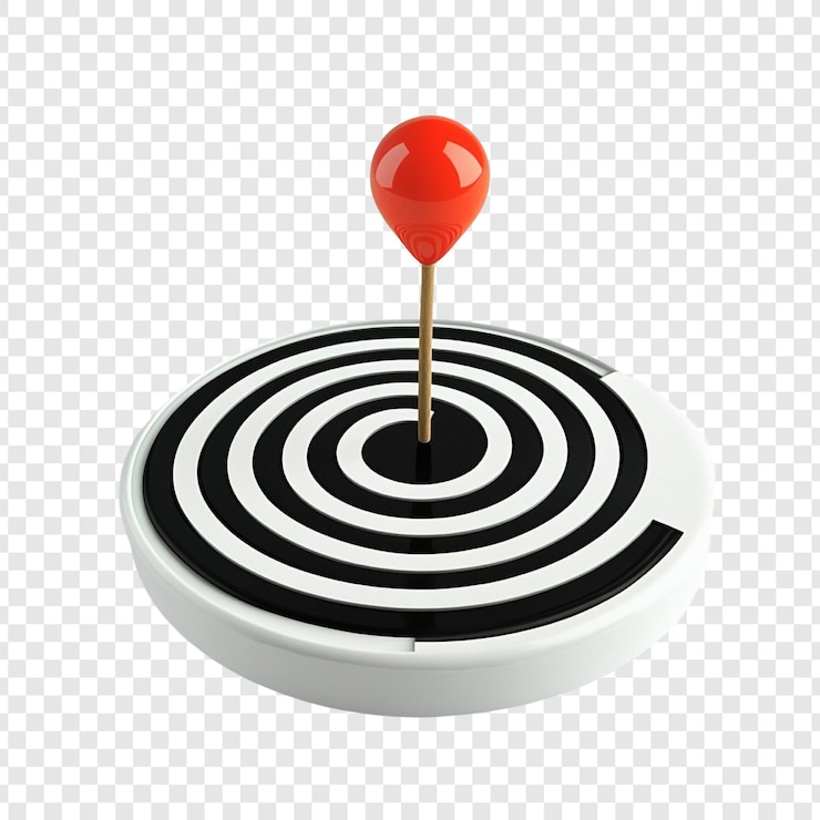 Kostenlose PSD erreichung des ziels ein 3d-rendering eines bullseye mit einem roten stift in der mitte, der erfolg und präzision bei der zielsetzung symbolisiert